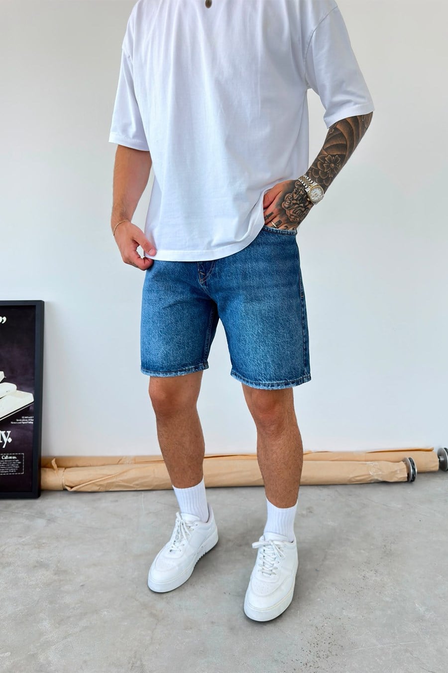 Mavi Basic Baggy Kot Şort