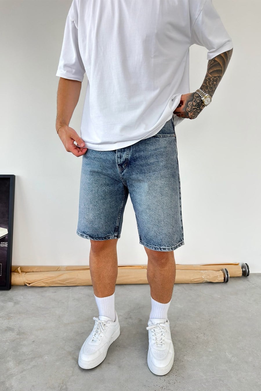 Mavi Basic Premium Baggy Kot Şort