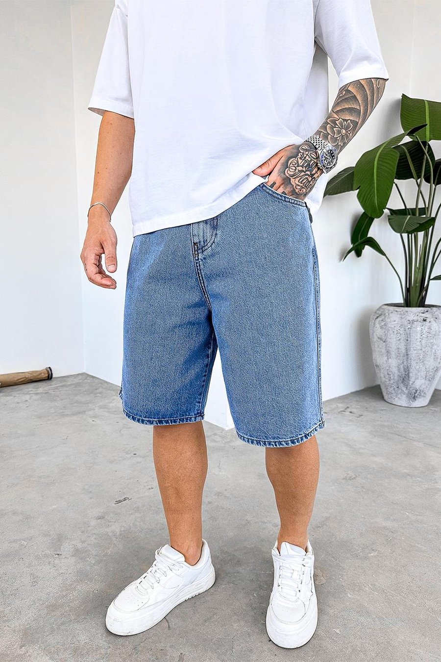 Mavi Basic Premium Baggy Kot Şort
