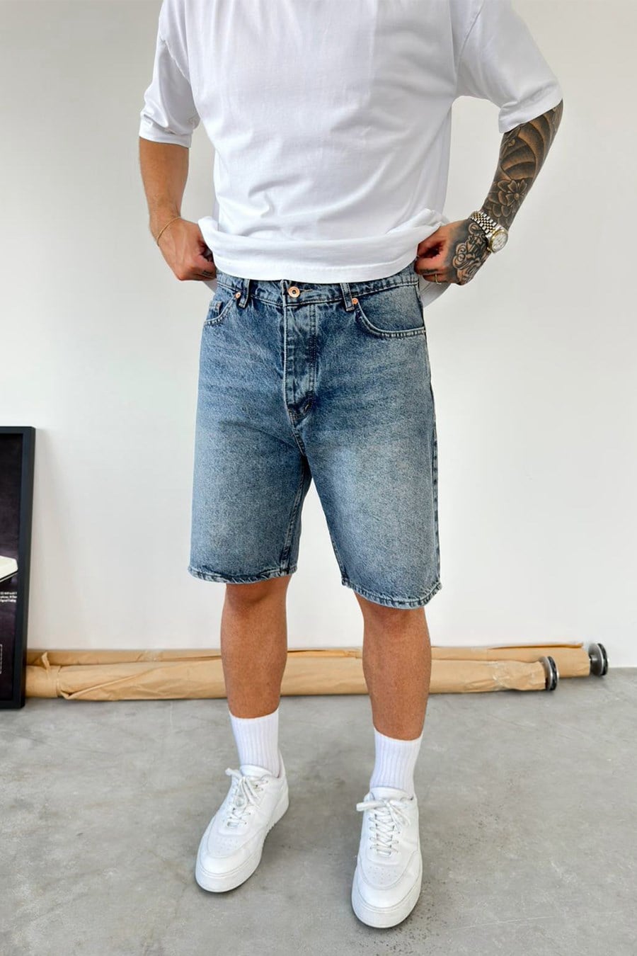 Mavi Basic Premium Baggy Kot Şort