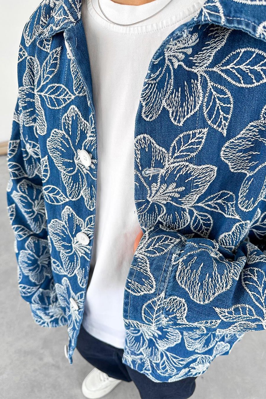 Mavi Flower Kabartma Detay Oversize Mevsimlik Ceket