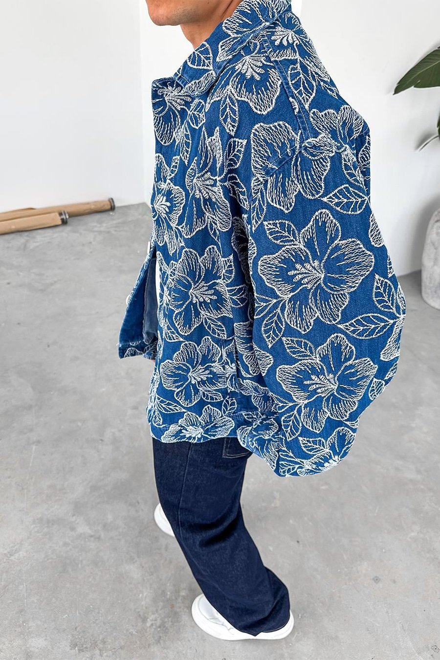 Mavi Flower Kabartma Detay Oversize Mevsimlik Ceket