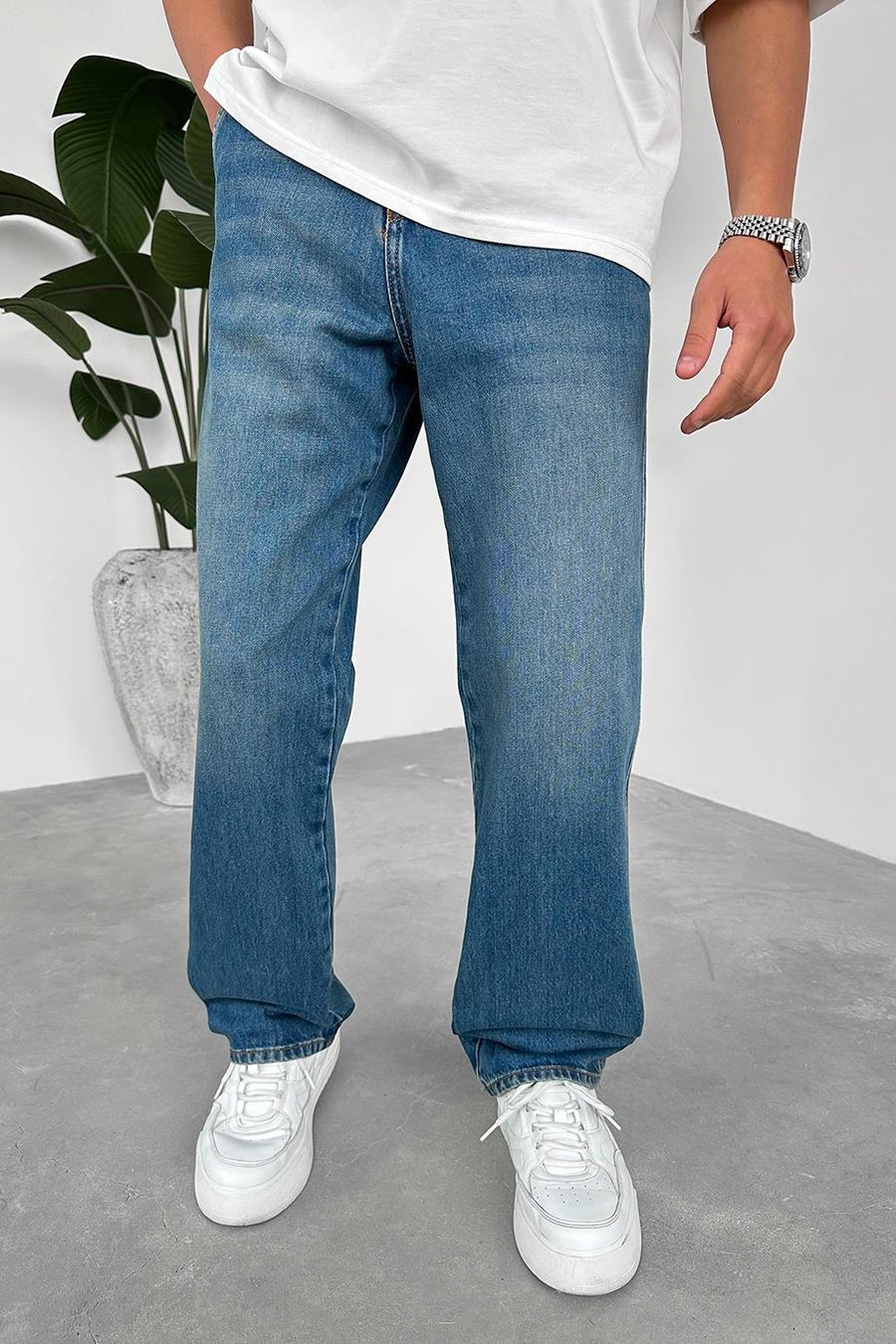Mavi Yan Cepli Basic Baggy Pantolon