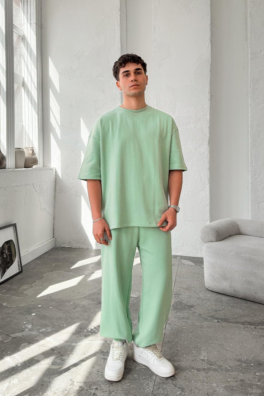 Mint Yeşili Cozy Premium Basic Paça Lastik Eşofman
