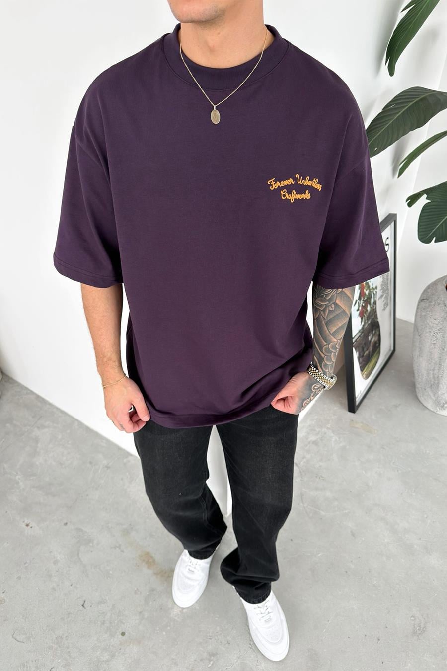 Mor Forever Nakışlı Premium Oversize Tişört