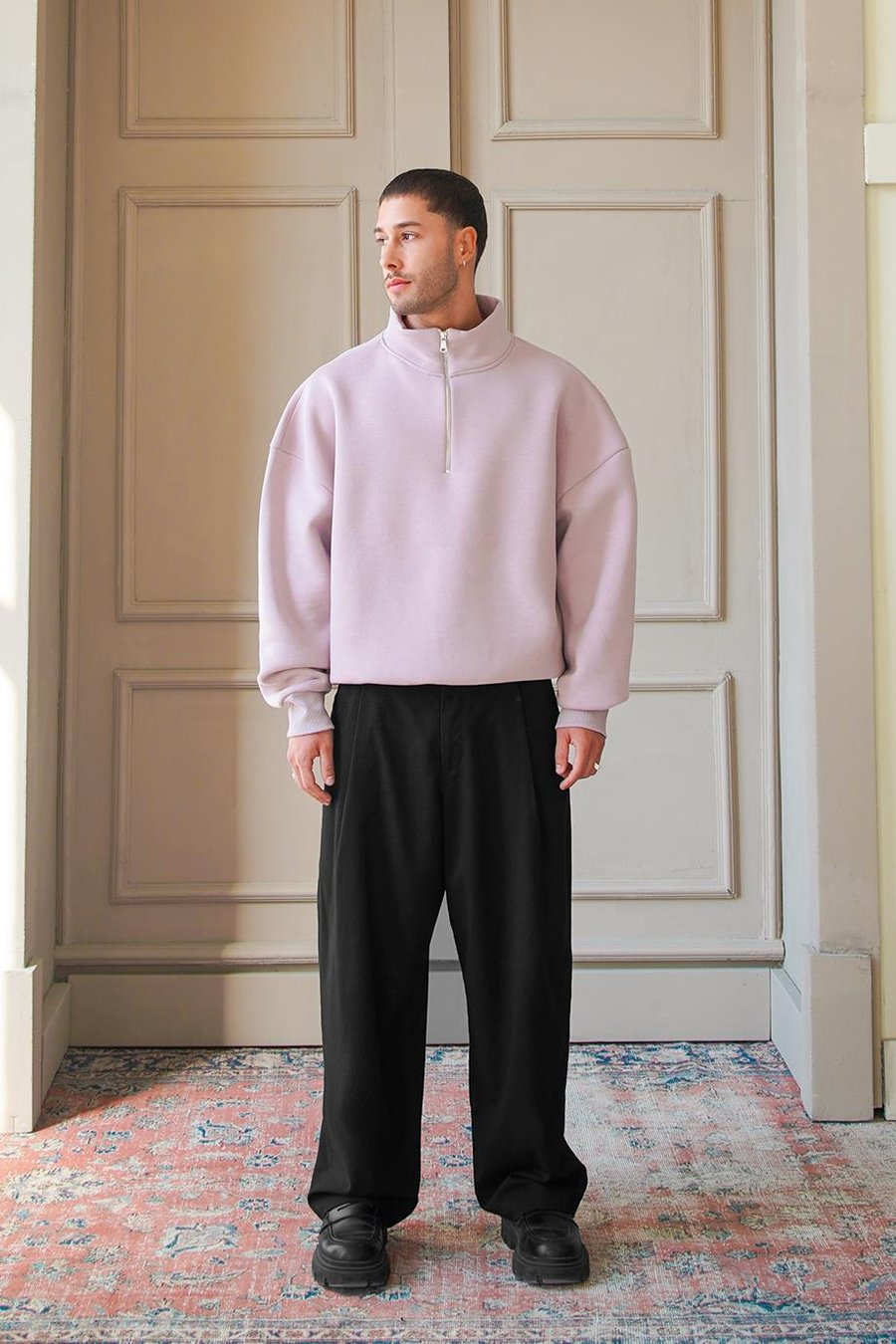 Mürdüm Cozy Basic Yarım Fermuar Oversize Sweatshirt