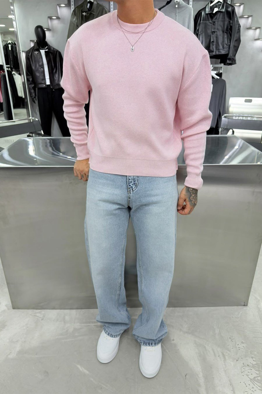 Pembe Basic Premium Düğme Detaylı Boxy Fit Kazak