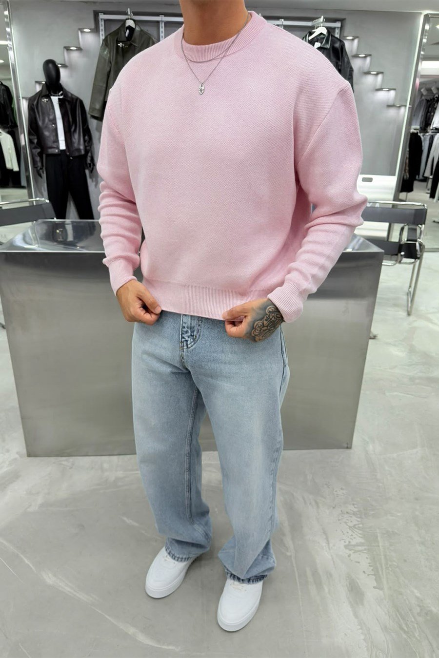 Pembe Basic Premium Düğme Detaylı Boxy Fit Kazak