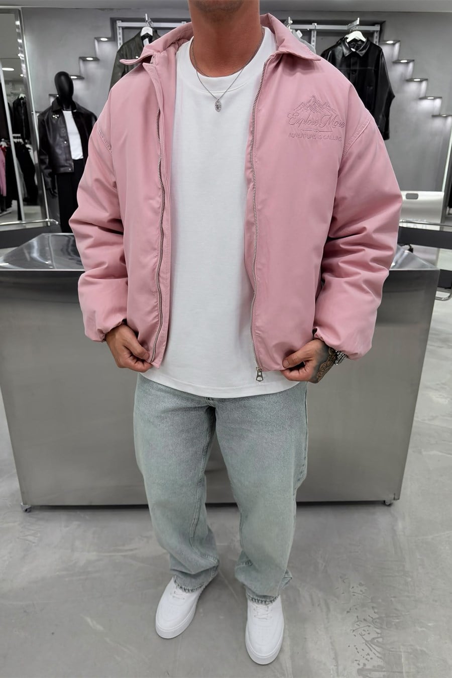 Pembe Explore Nakışlı Bomber Mont