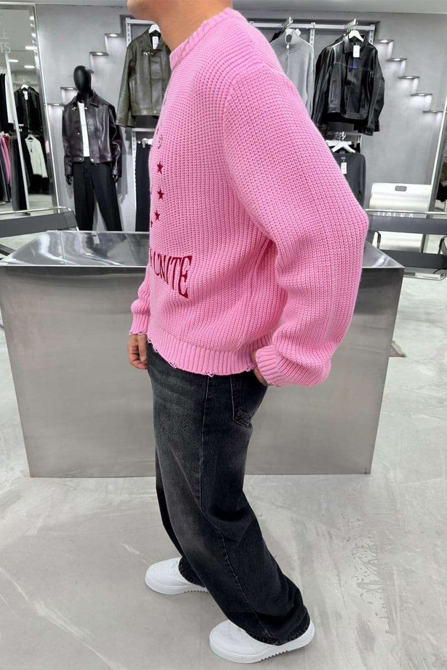 Pembe Fight Nakışlı Boxy Fit Kazak