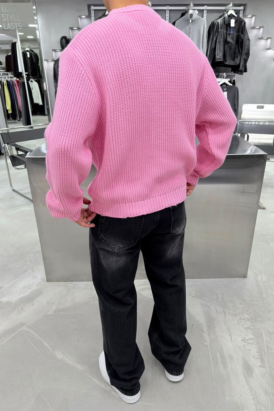 Pembe Fight Nakışlı Boxy Fit Kazak