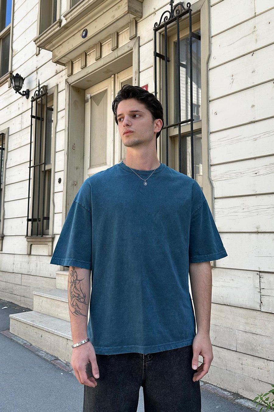 Petrol Acid Wash Basic 1Z EE Oversize Tişört