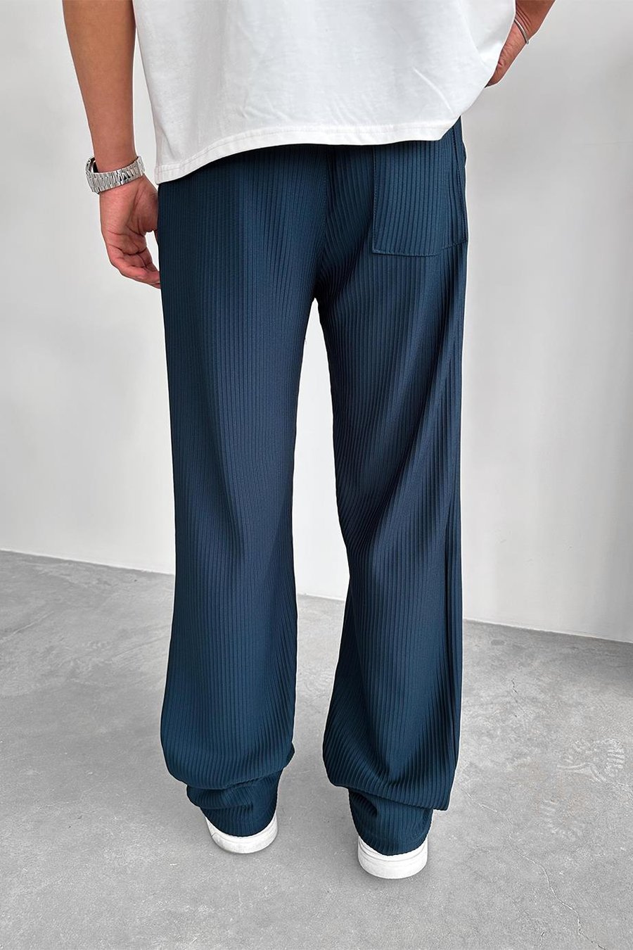 Petrol Beli Lastikli Fitilli Baggy Pantolon