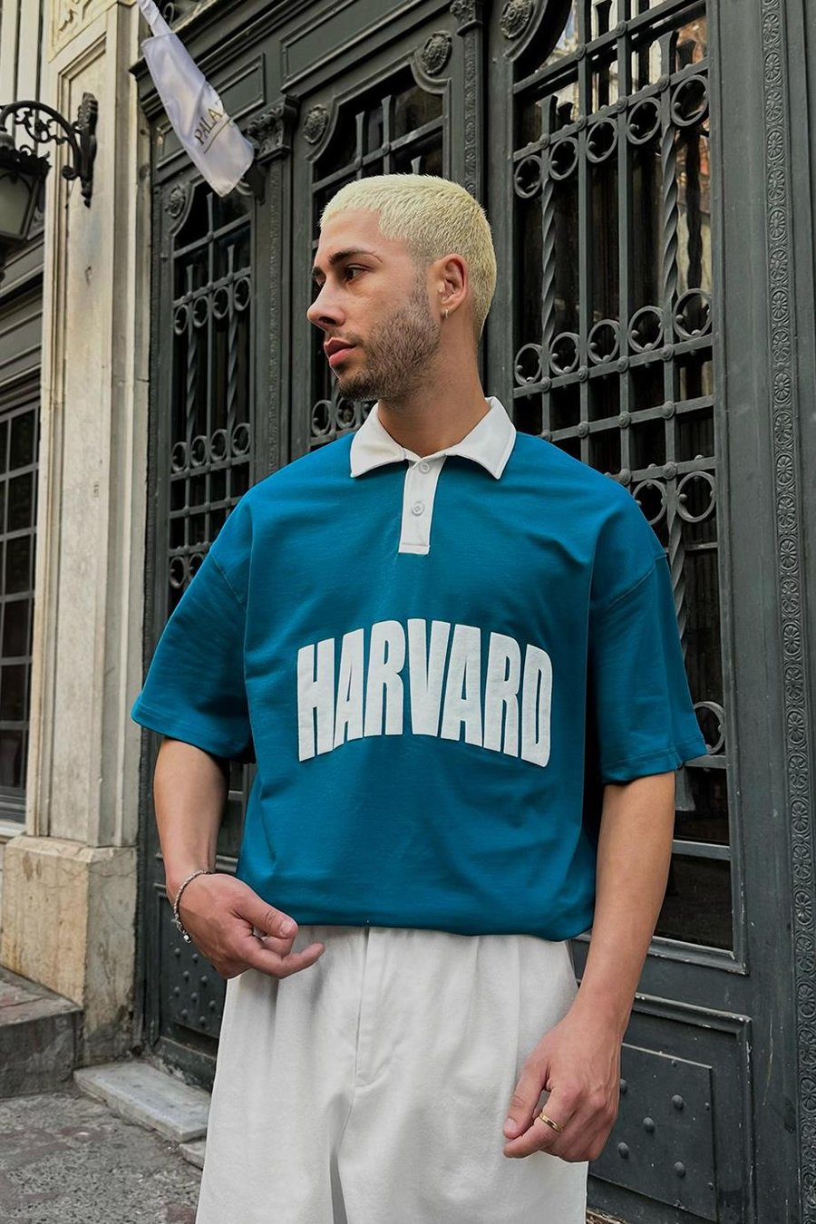 Petrol Polo Yaka Harvard DL Oversize Tişört