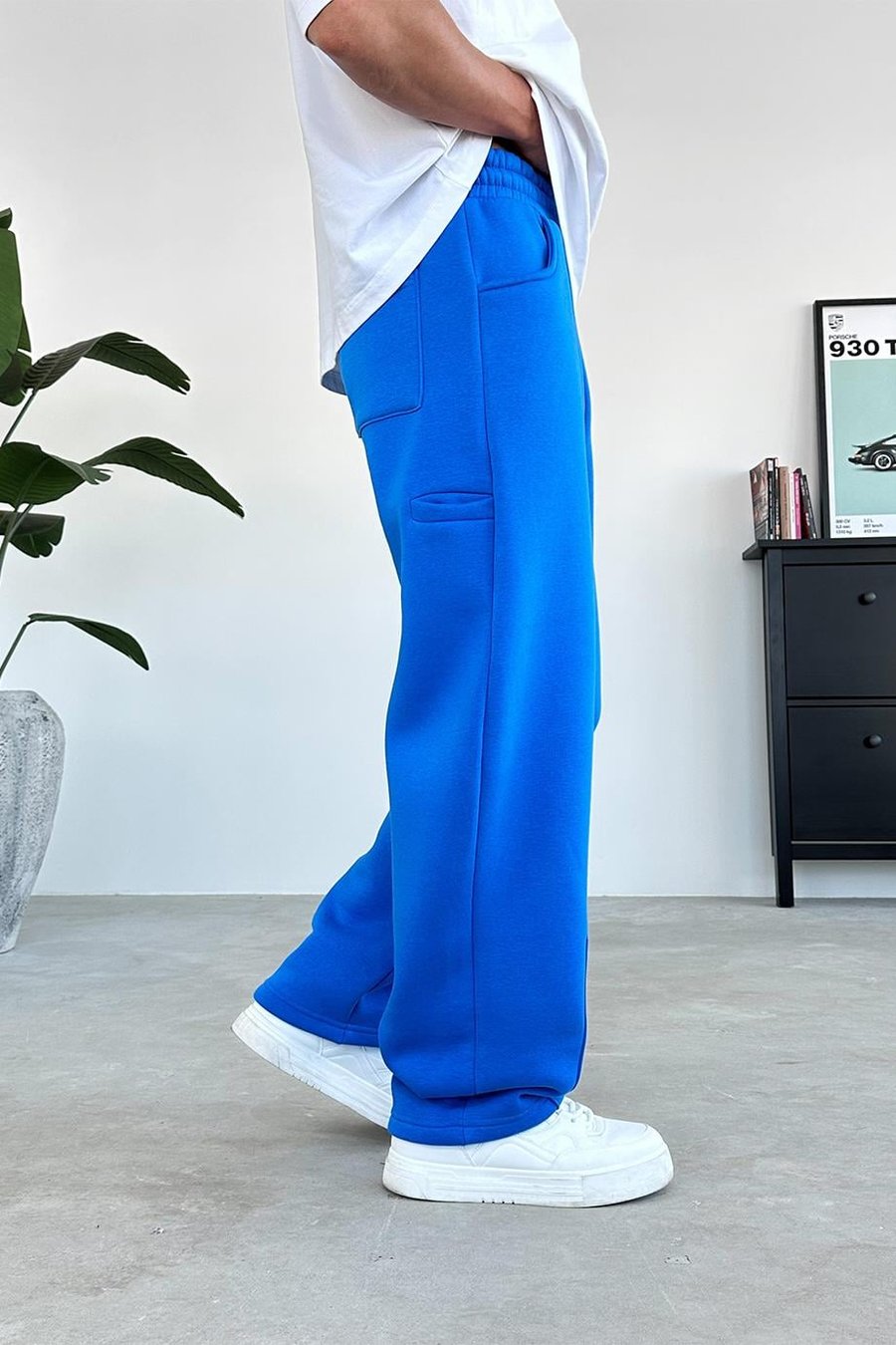 Saks Mavi Cozy Basic Pileli Baggy Eşofman