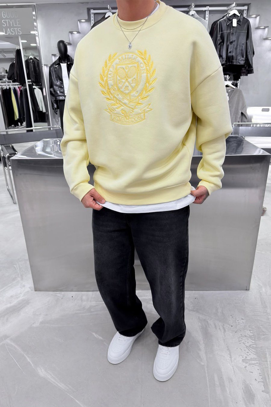 Sarı Half Nakışlı Oversize Sweatshirt