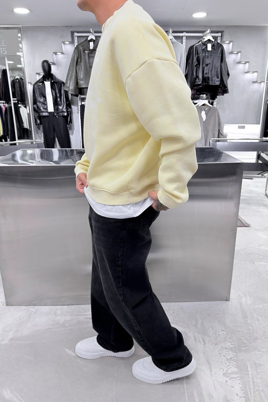 Sarı Nothing Baskılı Yıkamalı Oversize Sweatshirt