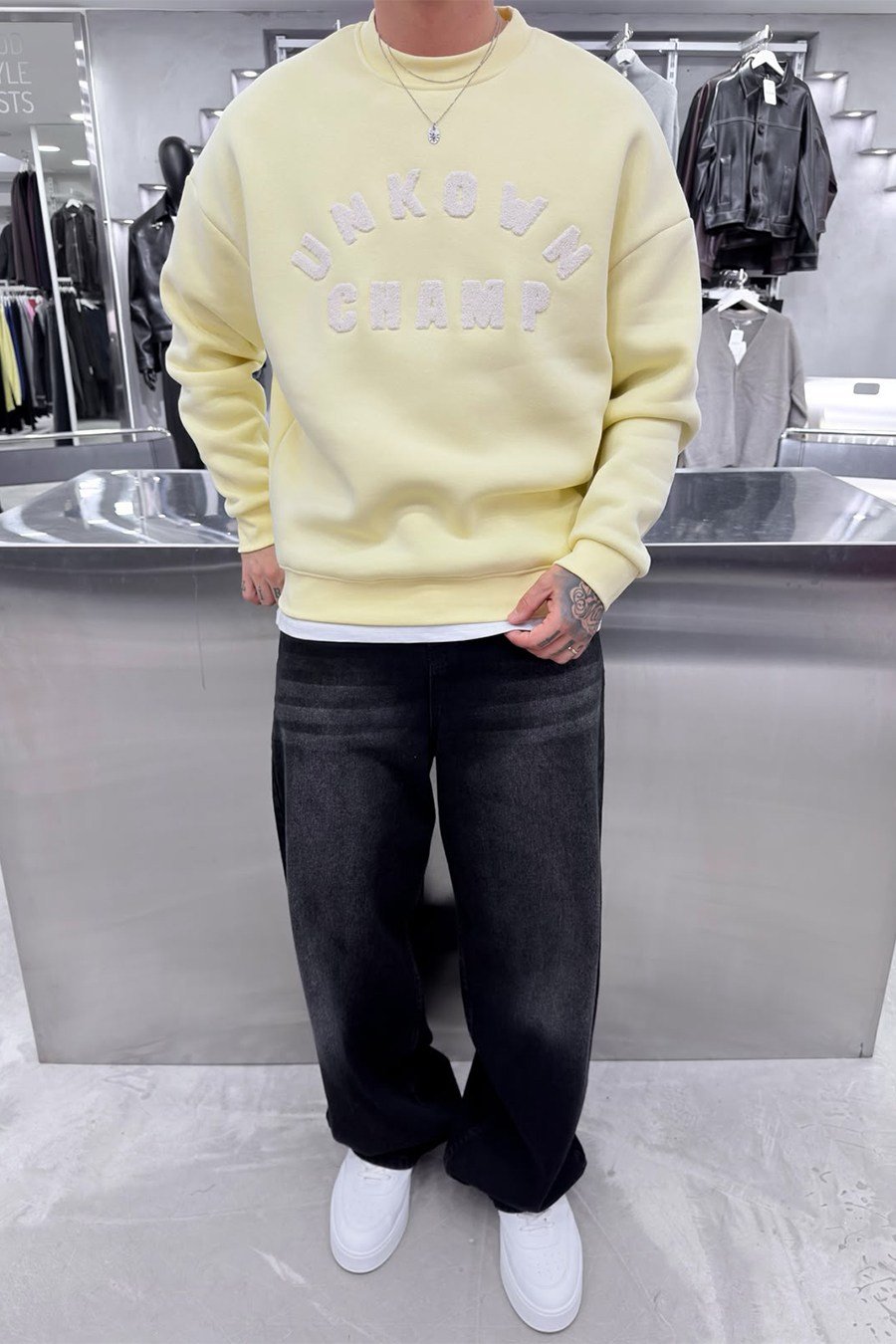Sarı Unkown Nakışlı Oversize Sweatshirt