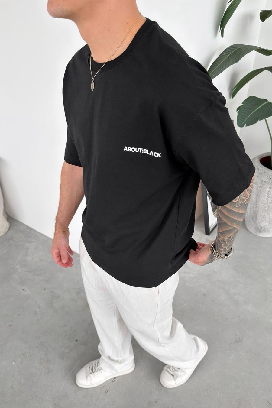 Siyah About Baskılı Oversize Tişört