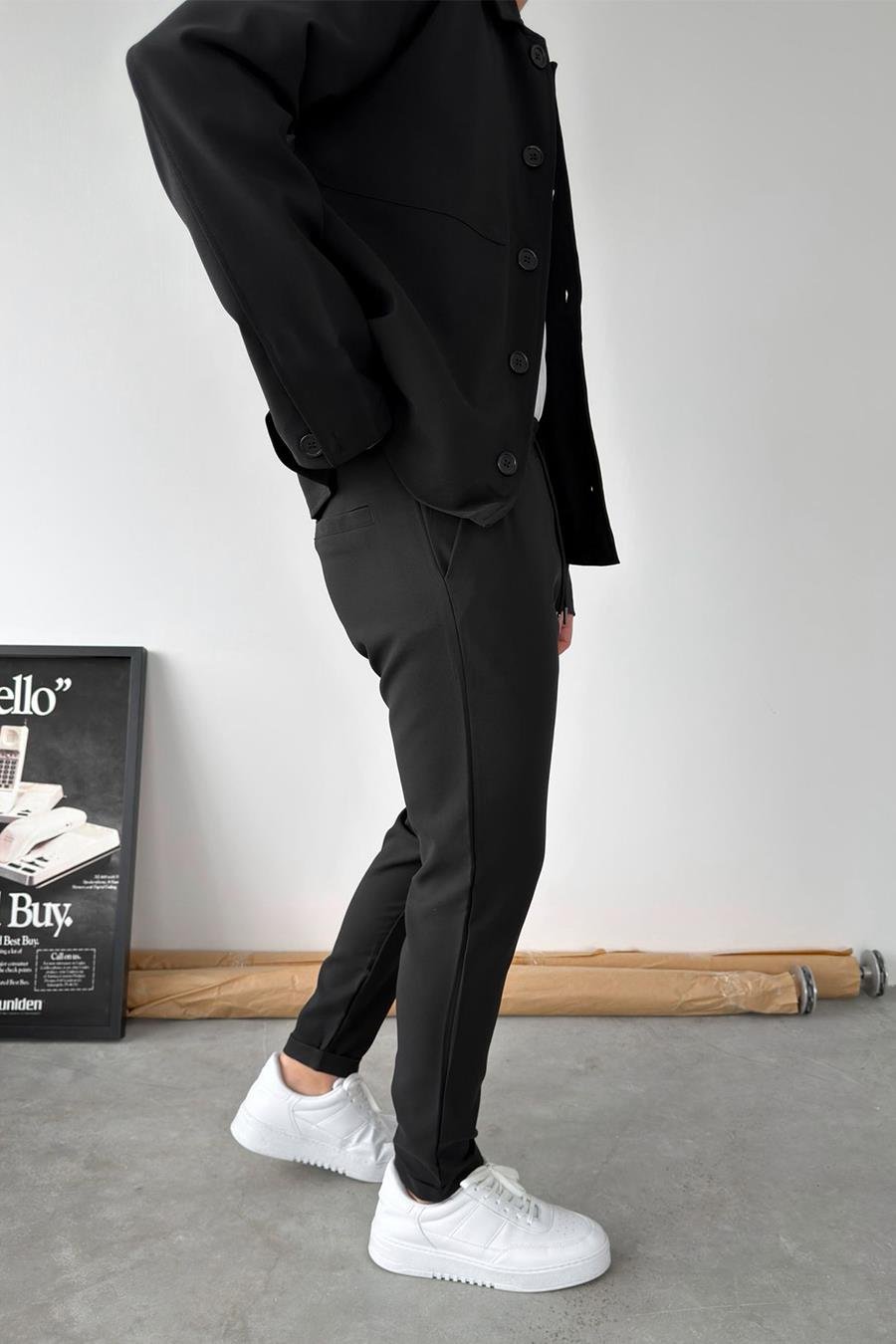 Siyah Basic Beli Lastikli Jogger Pantolon