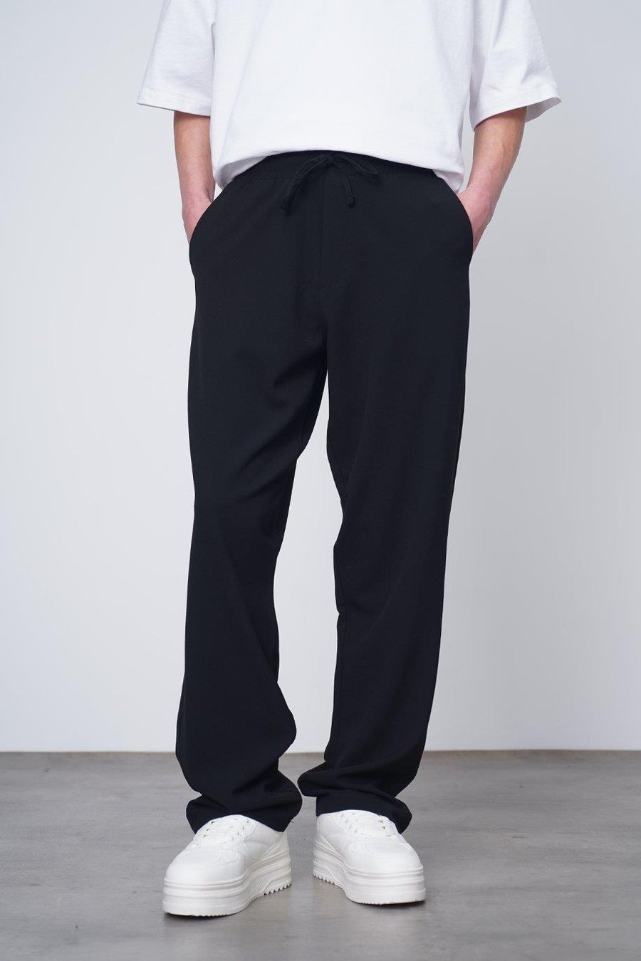 SİYAH Basic Beli Lastikli Kumaş EL Baggy Pantolon