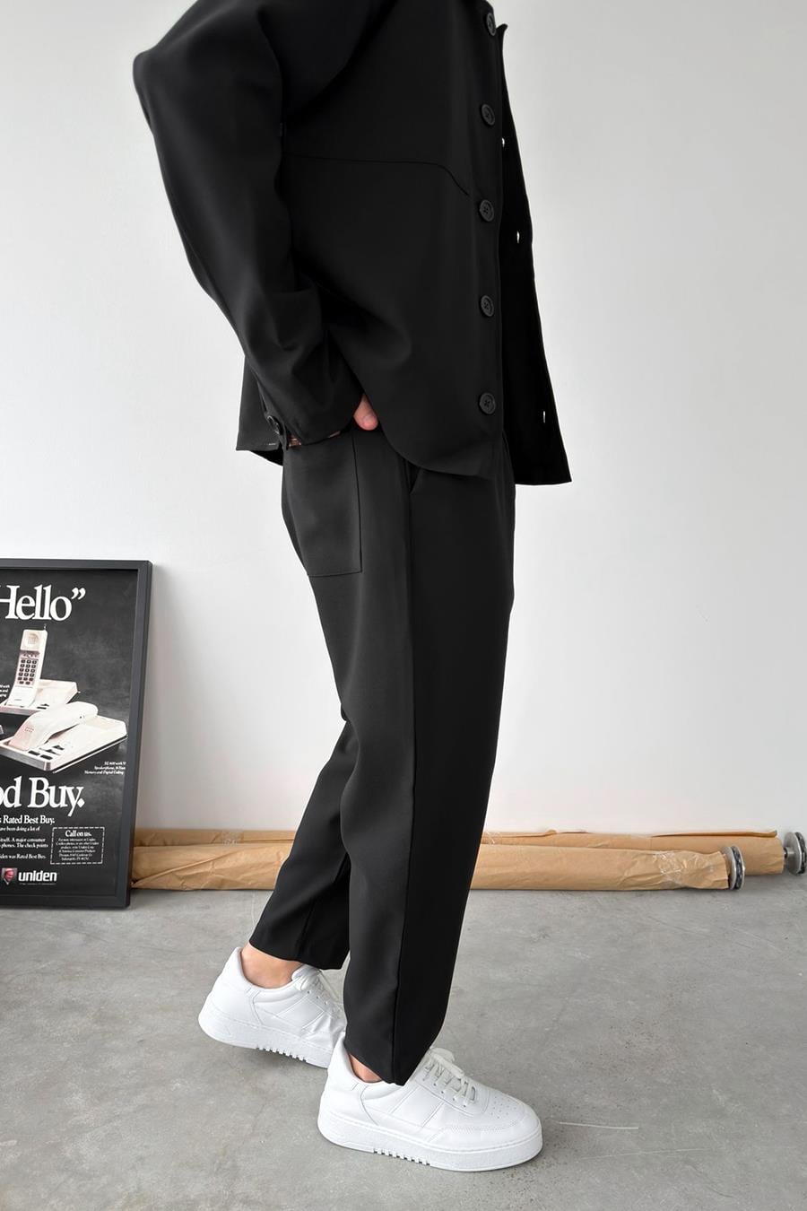 Siyah Basic Boyfriend Kumaş Pantolon