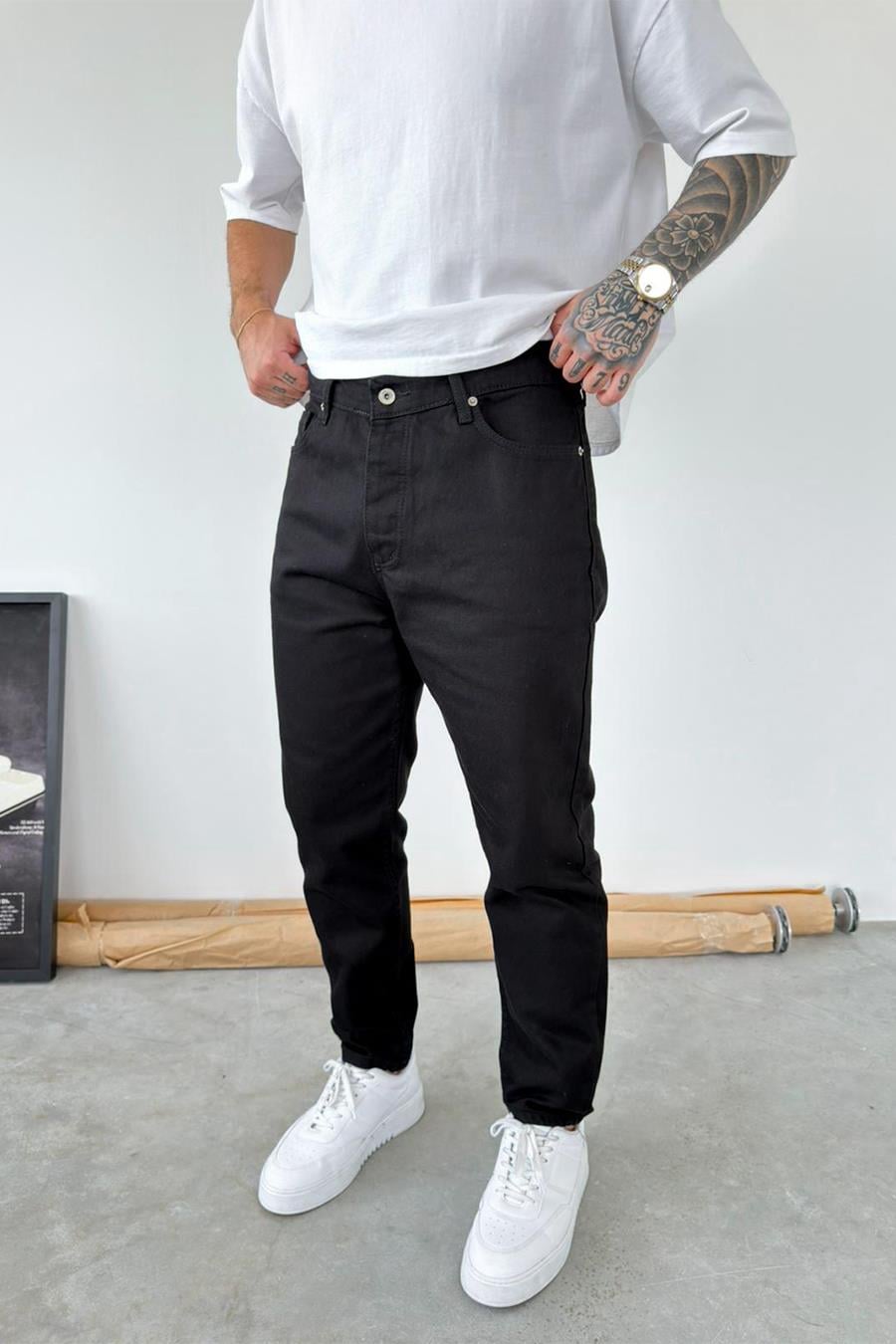 Siyah Basic Boyfriend Pantolon