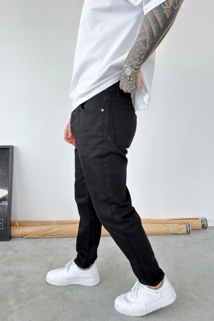 Siyah Basic Boyfriend Pantolon