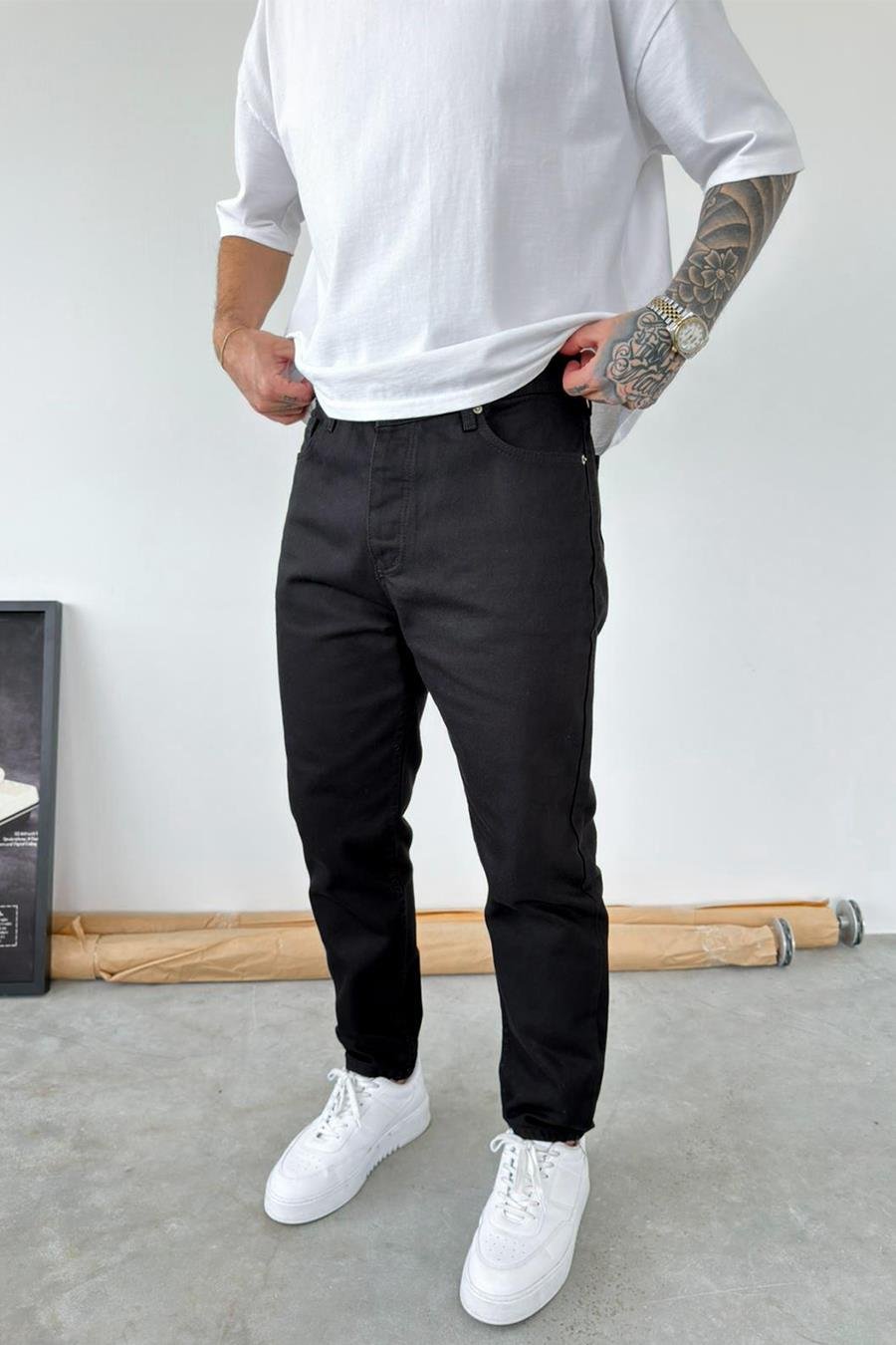Siyah Basic Boyfriend Pantolon