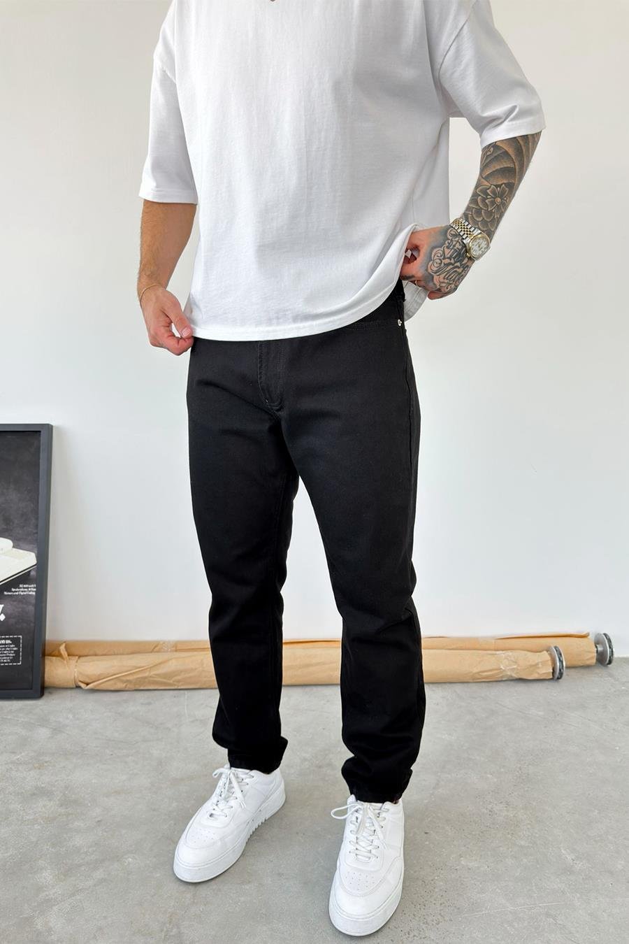 Siyah Basic Boyfriend Pantolon