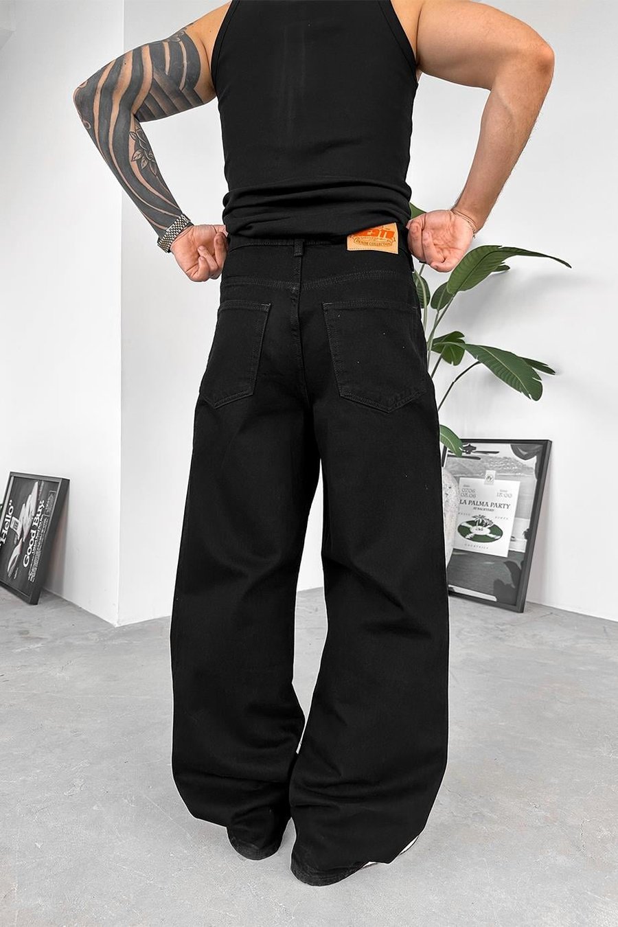 Siyah Basic Ekstra Bol Baggy Pantolon