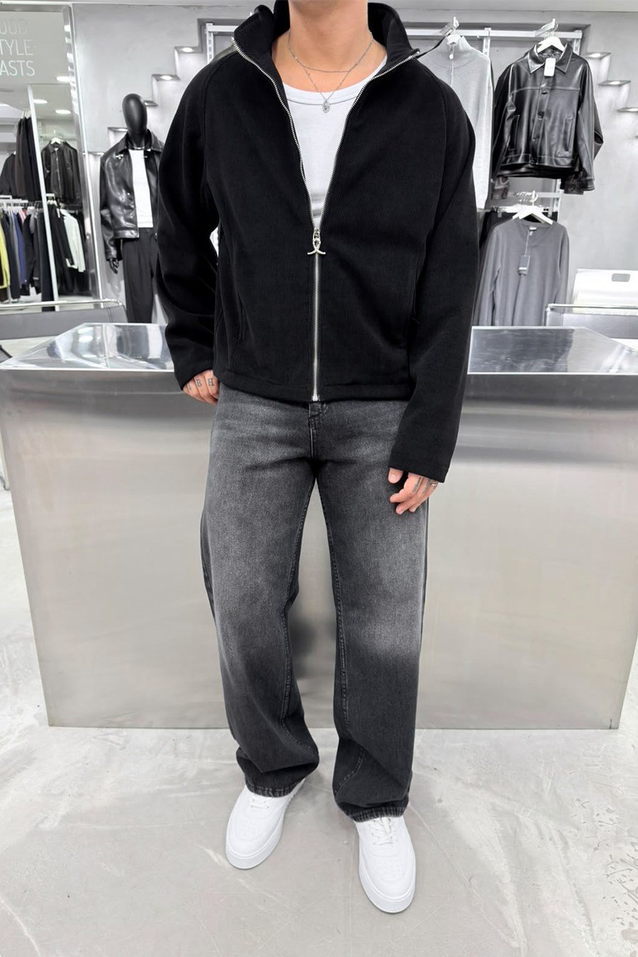 Siyah Basic Kadife Boxy Fit Ceket