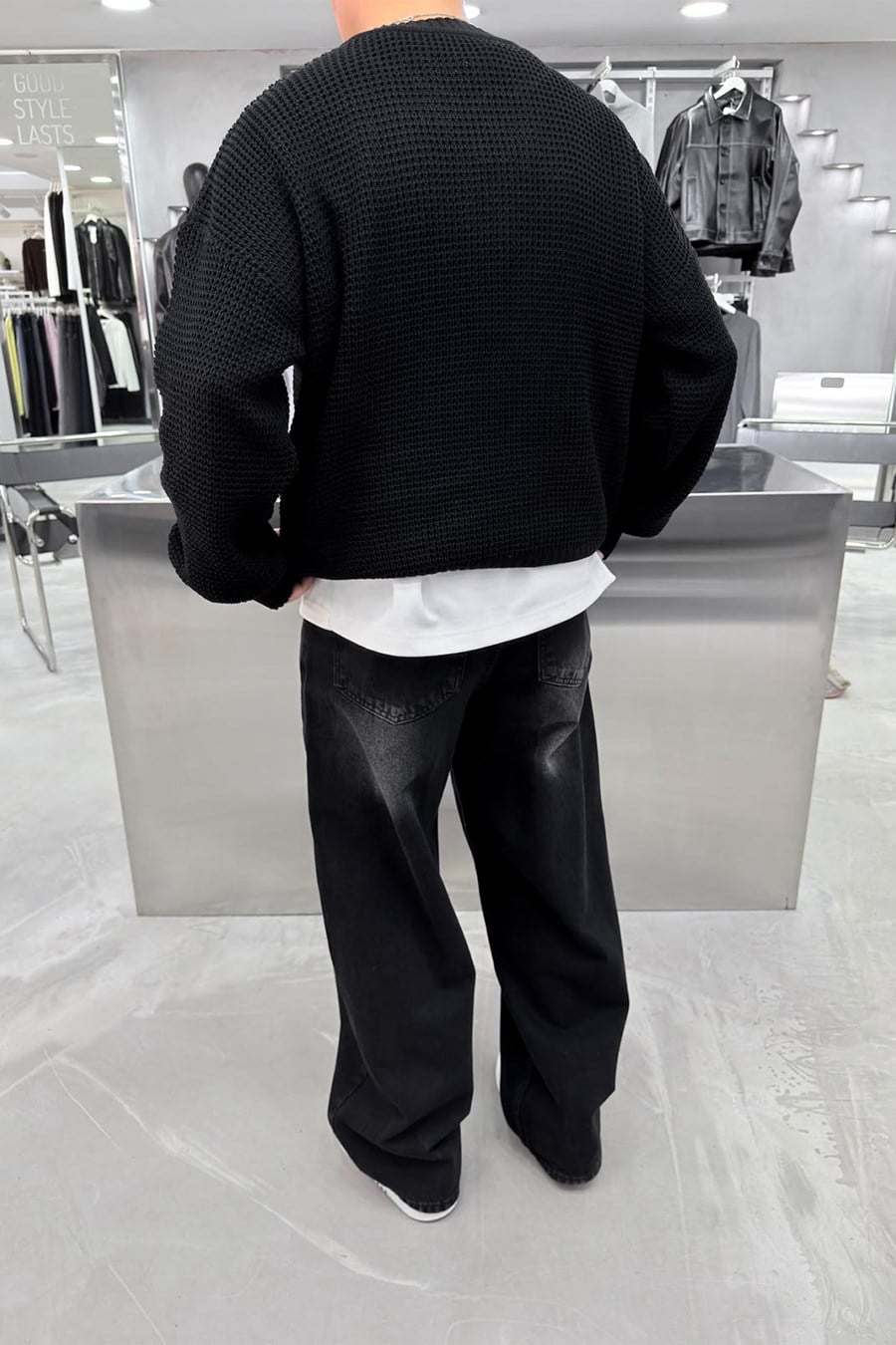 Siyah Basic Örgülü Oversize Triko Kazak