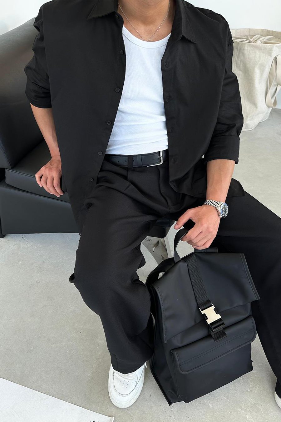 Siyah Basic Oversize Gömlek