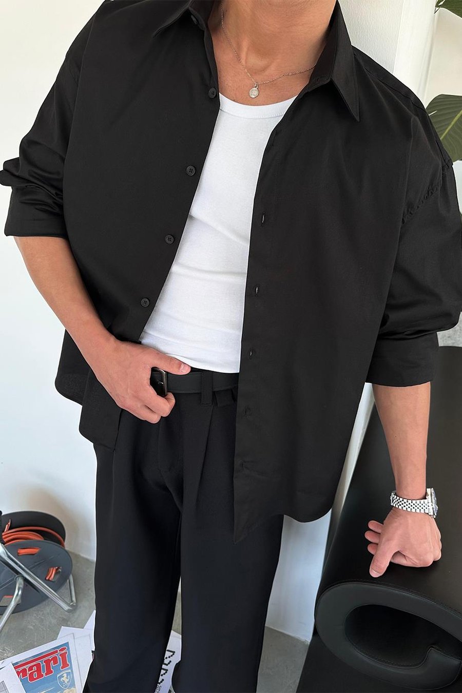 Siyah Basic Oversize Gömlek