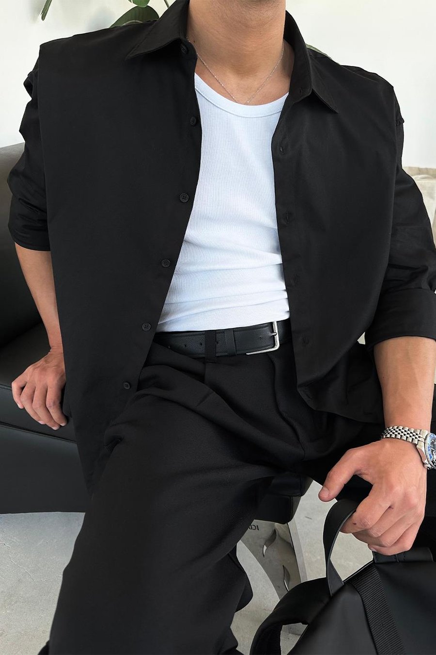 Siyah Basic Oversize Gömlek