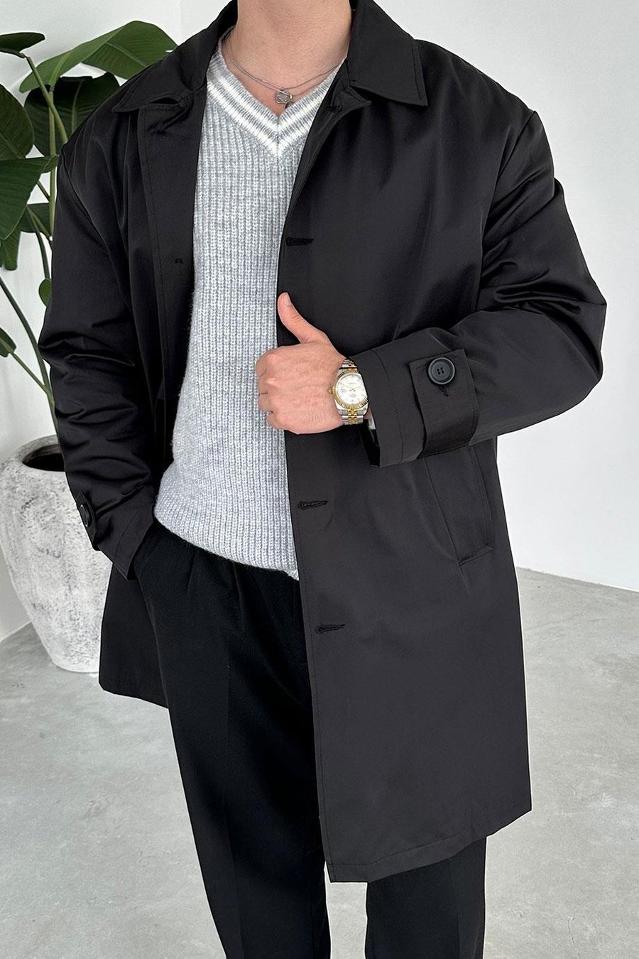 Siyah Basic Oversize Trençkot