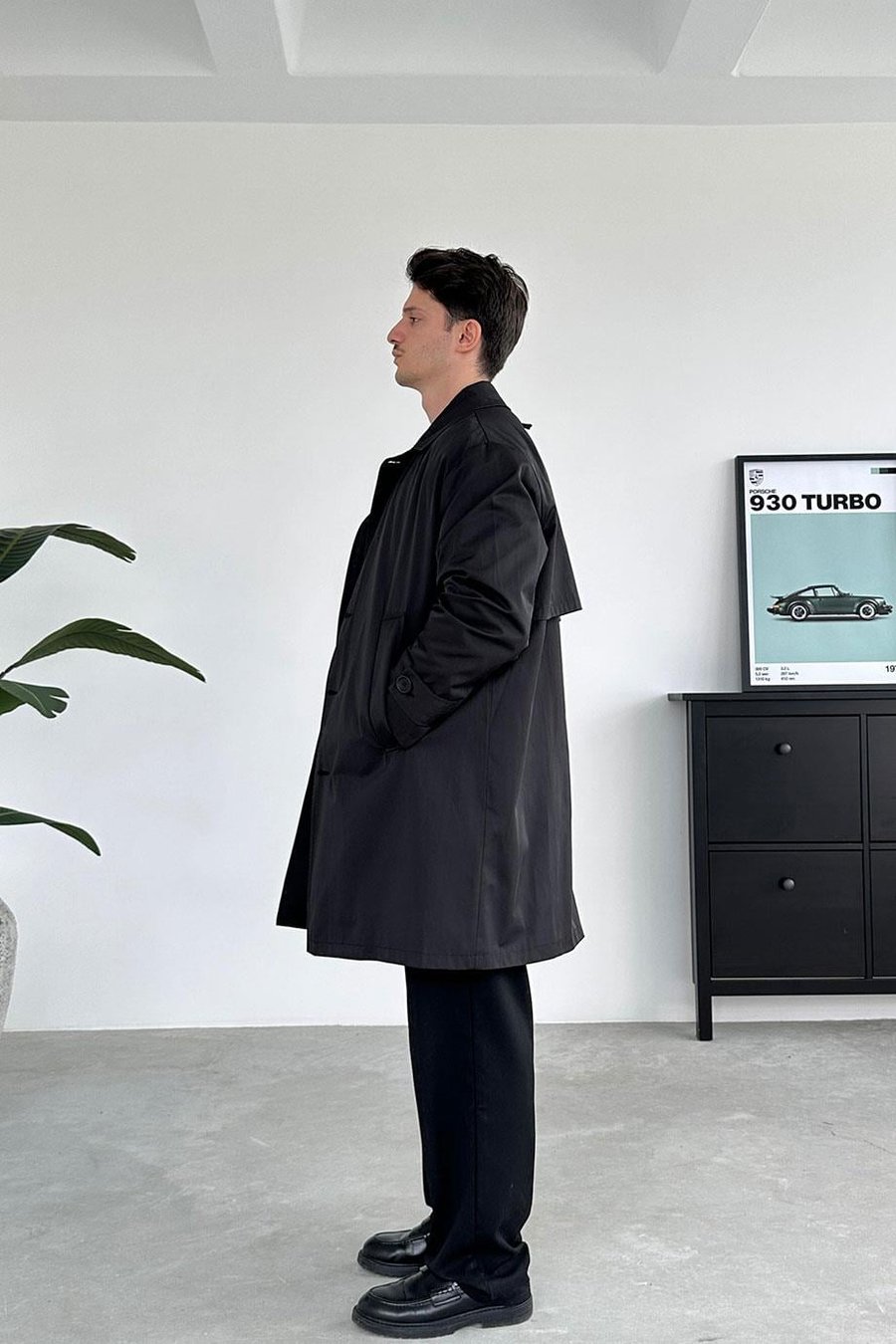 Siyah Basic Oversize Trençkot