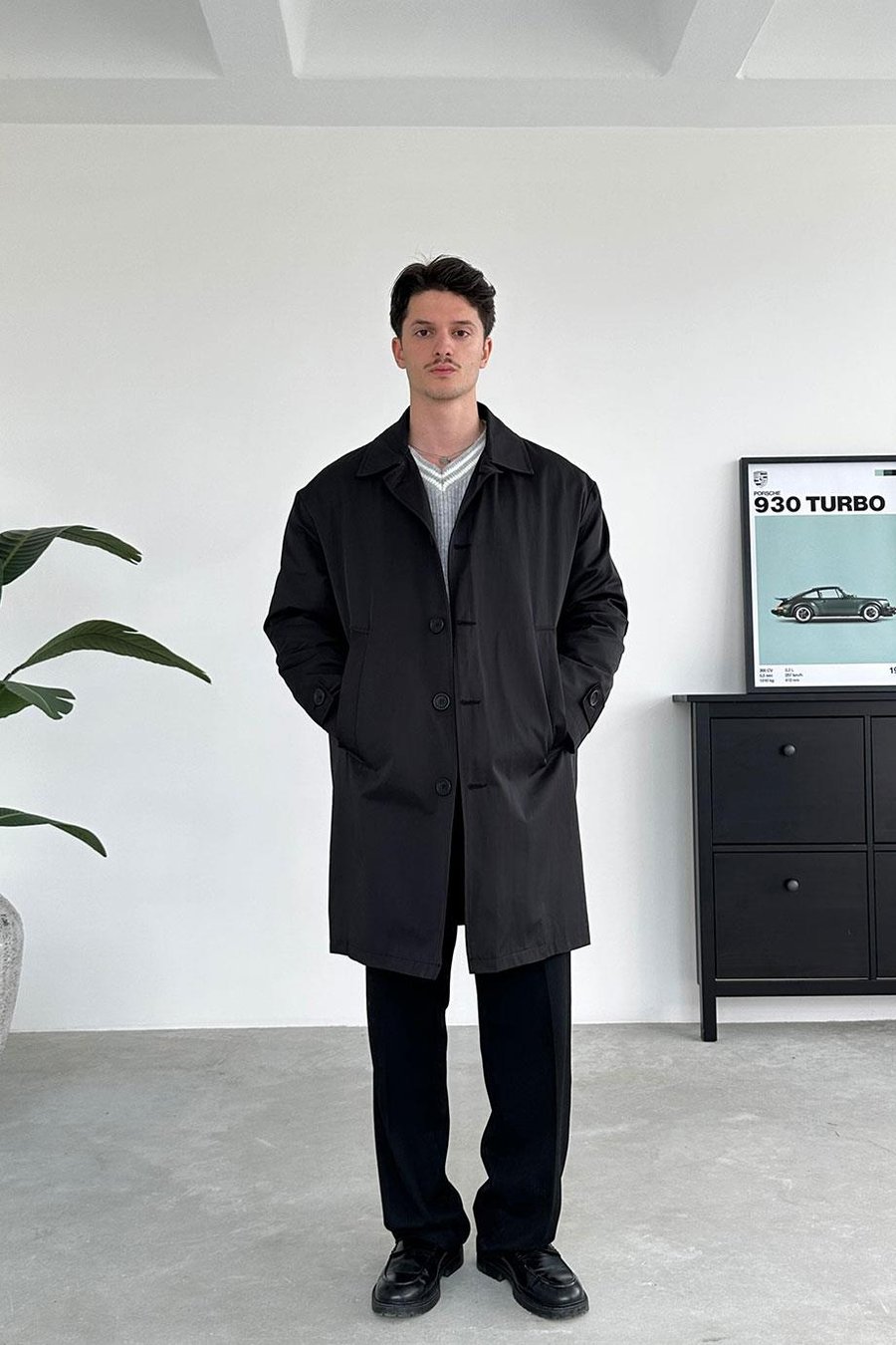 Siyah Basic Oversize Trençkot