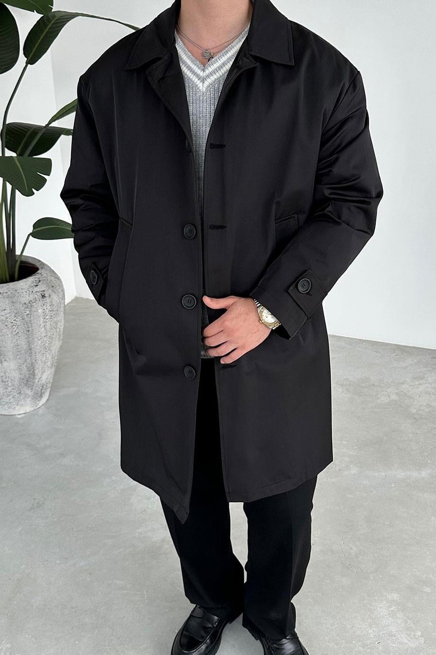 Siyah Basic Oversize Trençkot