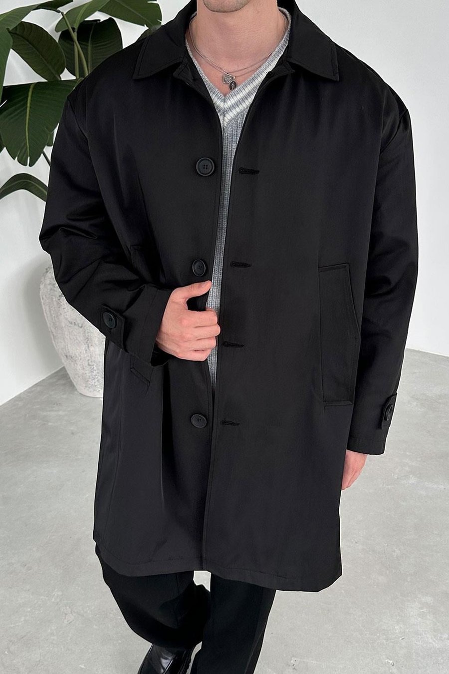 Siyah Basic Oversize Trençkot