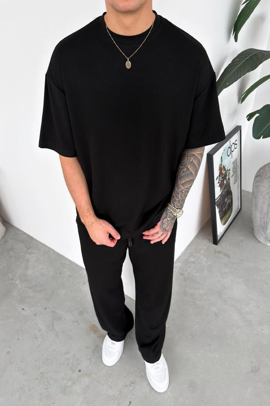 Siyah Basic Oysh Kumaş Oversize Tişört