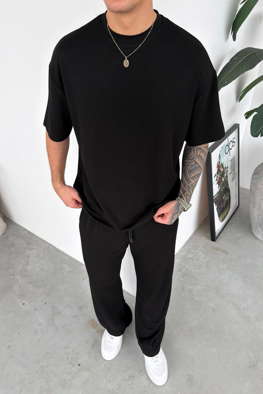 Siyah Basic Oysh Kumaş Oversize Tişört