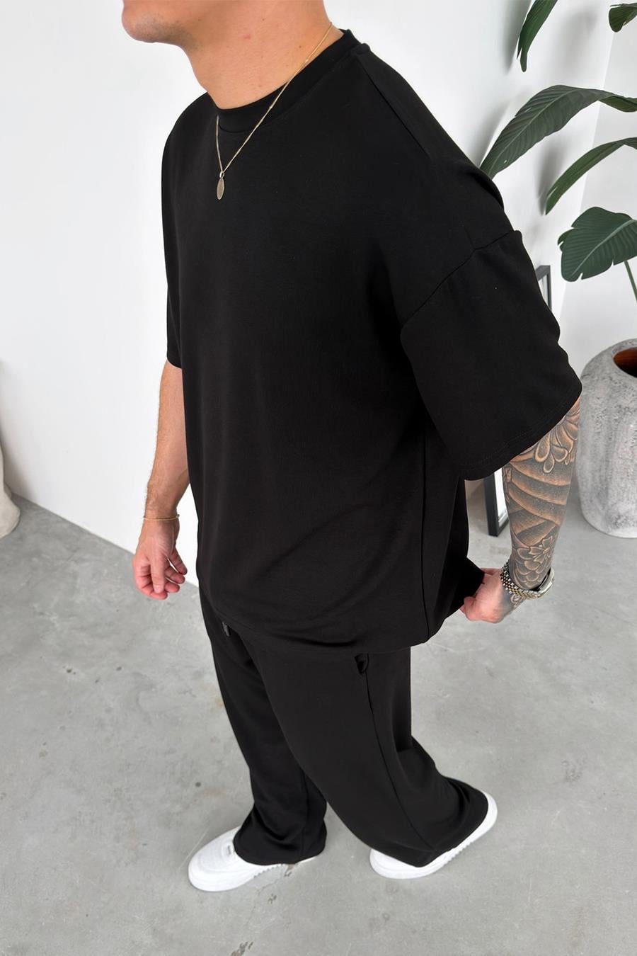 Siyah Basic Oysh Kumaş Oversize Tişört