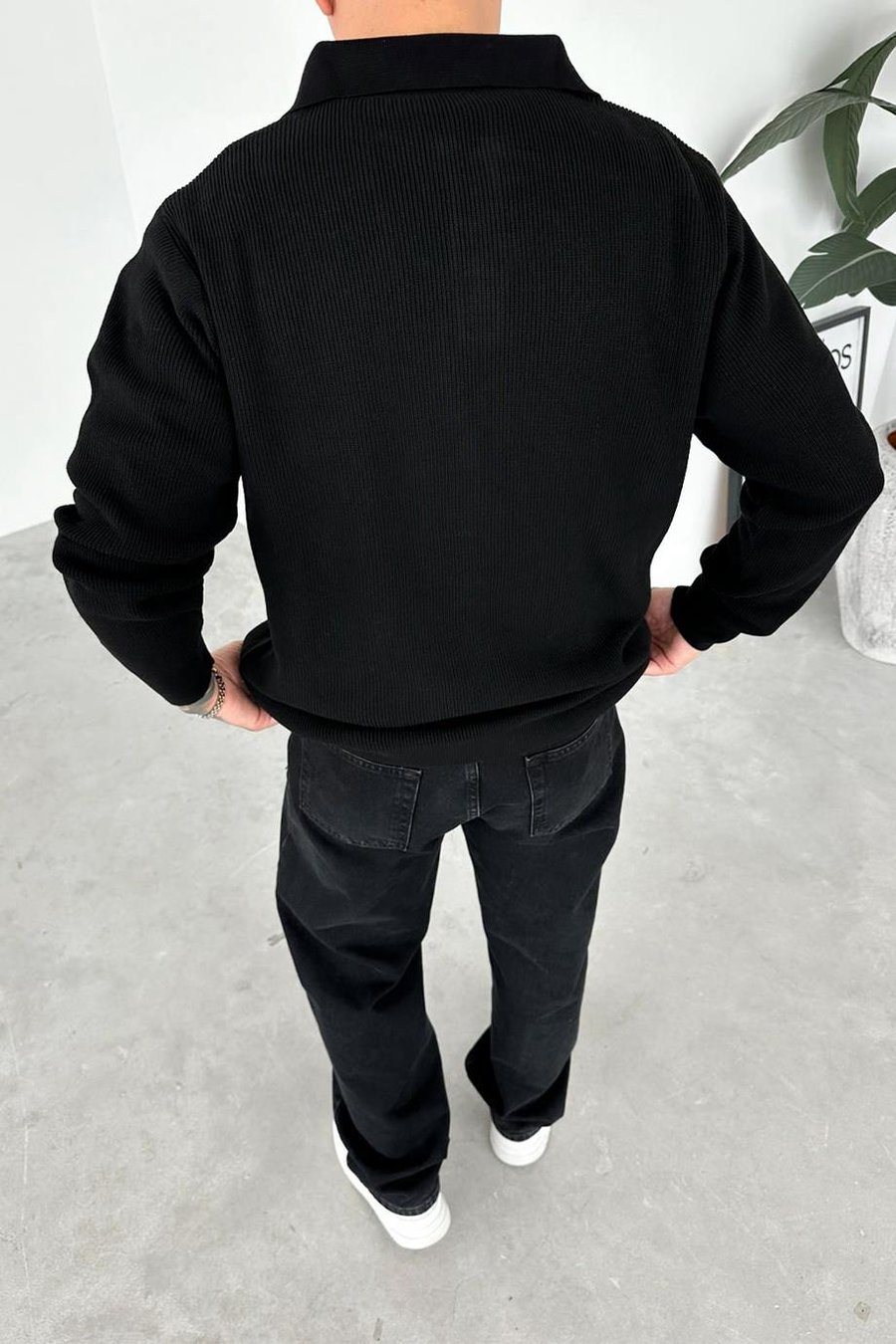 Siyah Basic Polo Yaka Triko Kazak