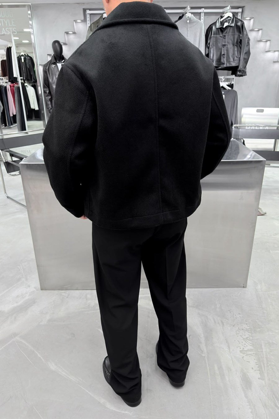 Siyah Basic Premium Diagonel Kaşe Ceket
