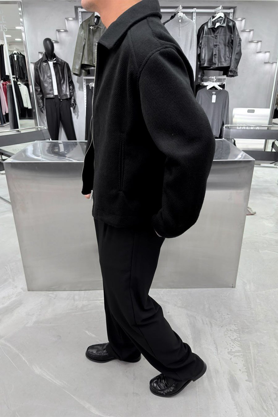 Siyah Basic Premium Diagonel Kaşe Ceket