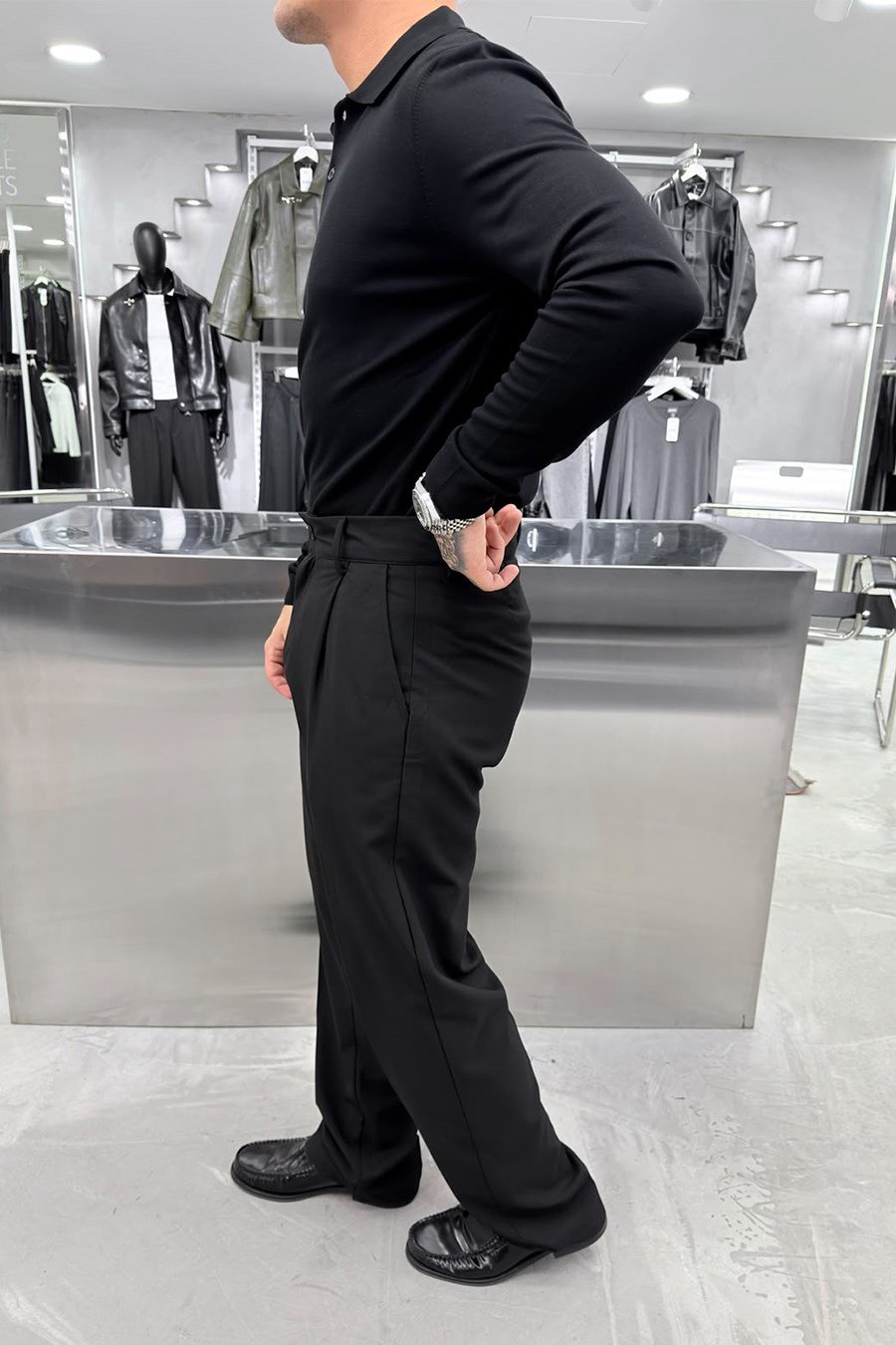 Siyah Basic Premium Oversize Polo Yaka Tişört