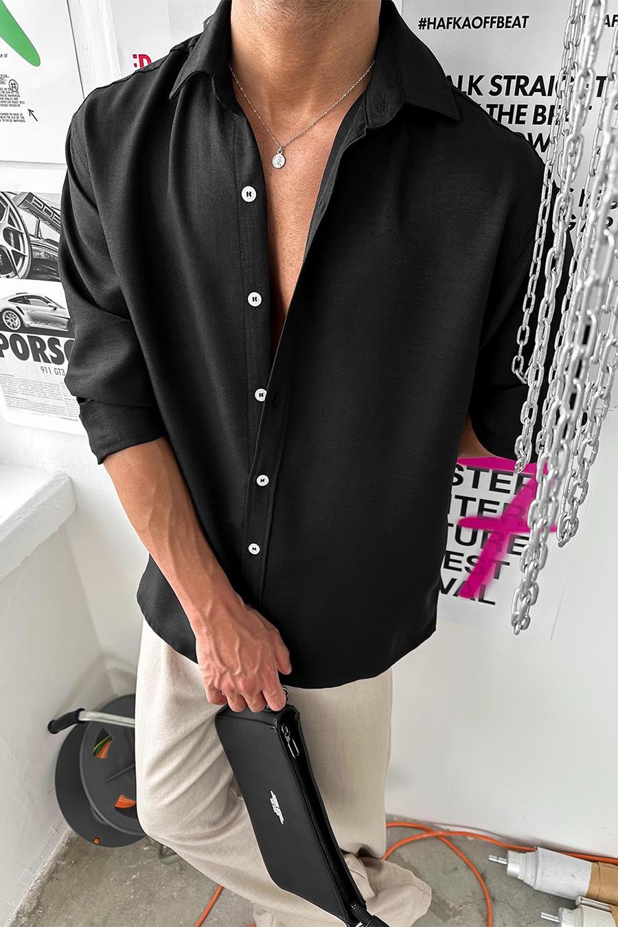 Siyah Basic Relaxed Gömlek