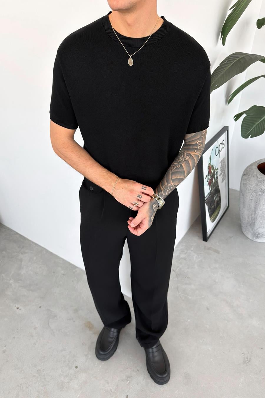 Siyah Basic Triko Relaxed Tişört